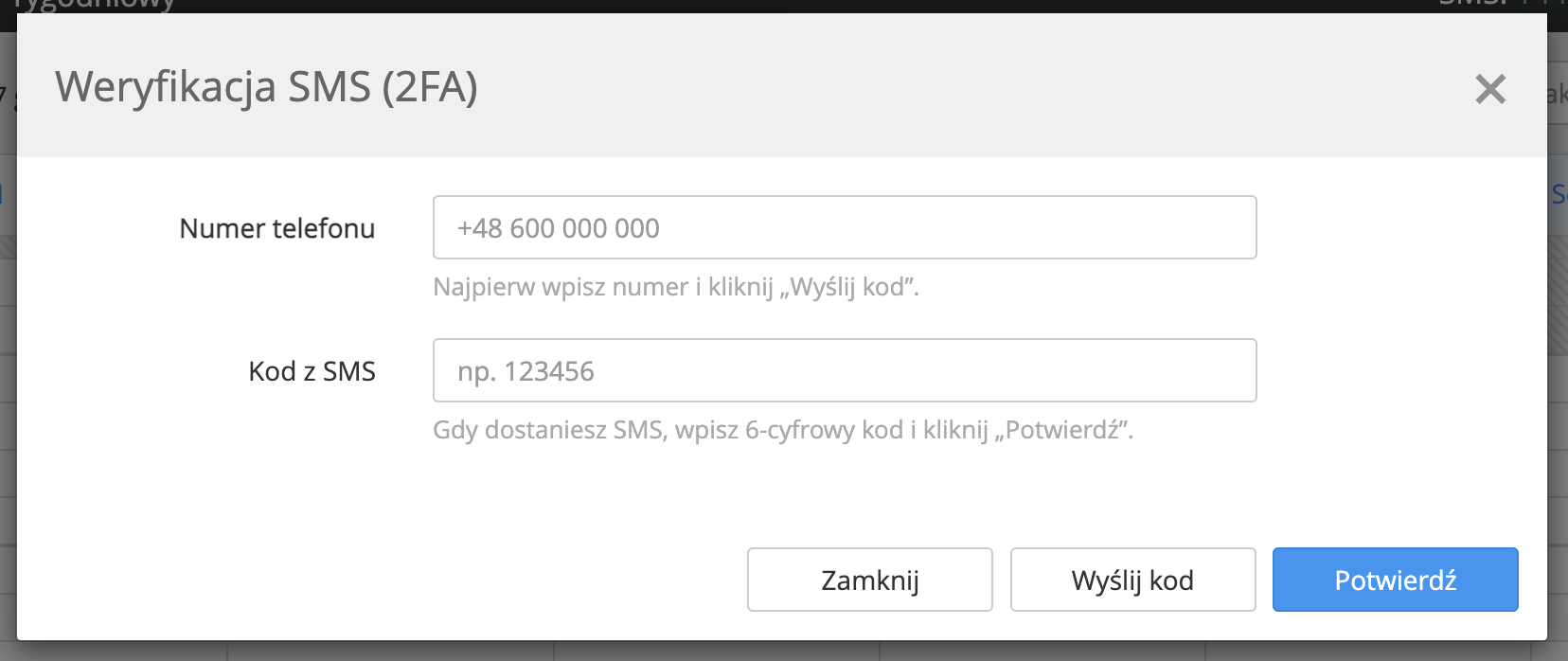 Weryfikacja dwuetapowa - dodawanie numeru telefonu